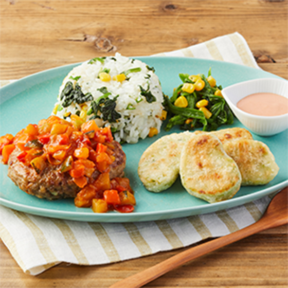 Kit3人份 茄汁蔬菜漢堡扒配牛油拌飯(另附前菜)