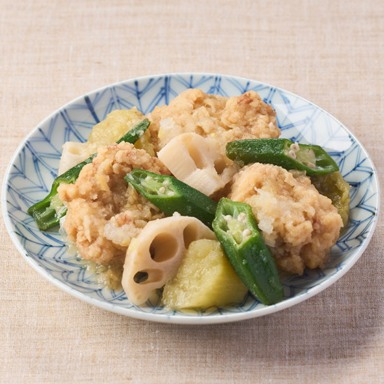 微波爐簡單配菜！雞肉唐揚炸雞與烤茄子蘿蔔泥煮